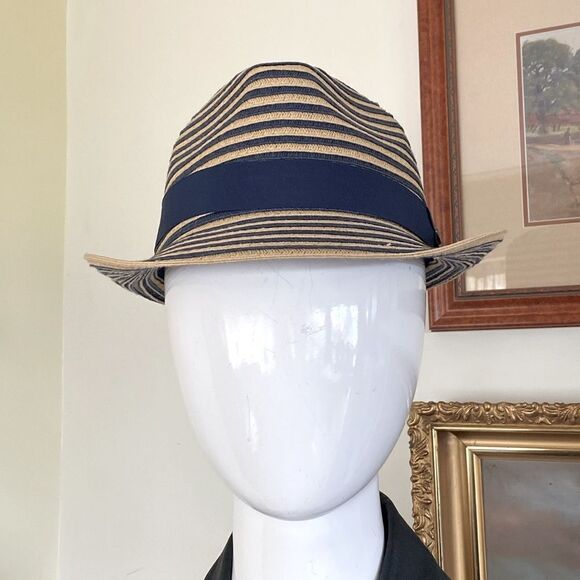 Papillon Panama Style Hat Blue and Straw Colored Stripes 100% Recycled - Picture 4 of 10